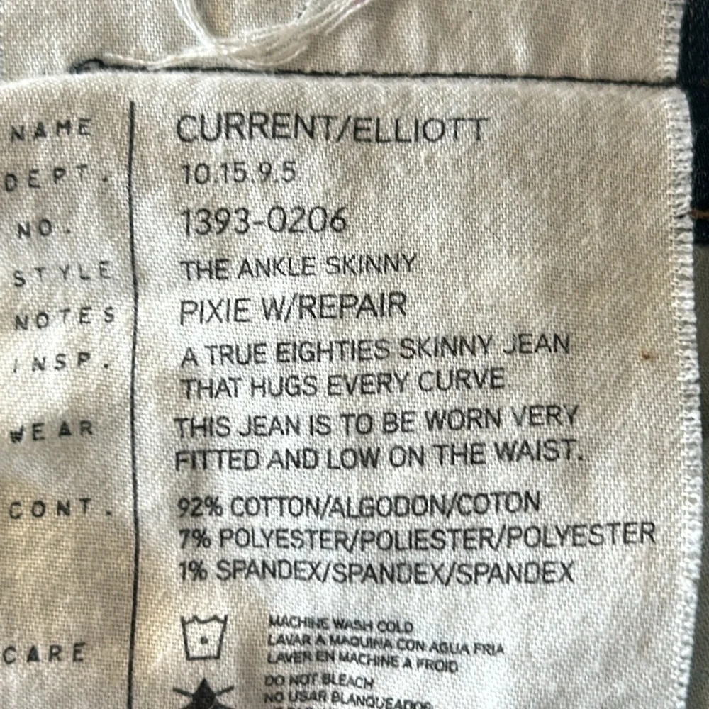 Current Elliott The ankle skinny Pixie repair size 26 jeans